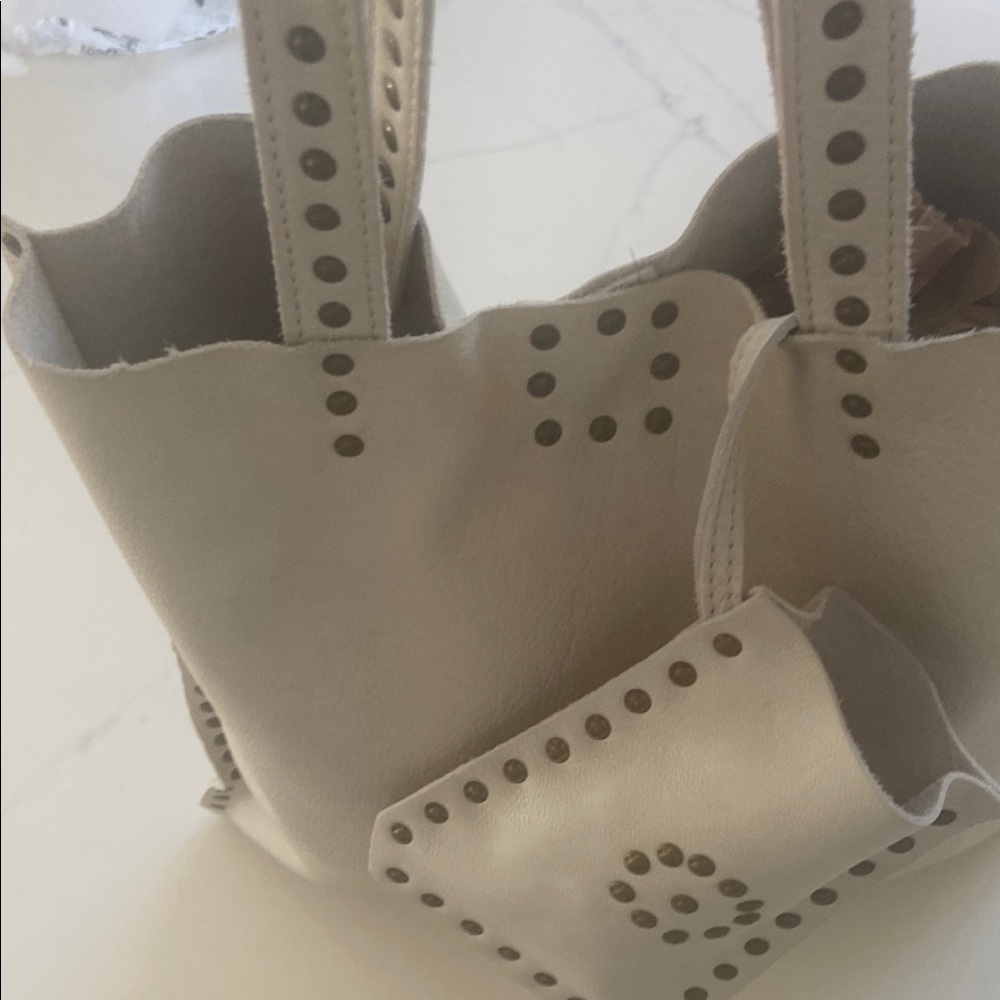 Cream Studded Tote with Chain Straps - Picture 14 of 16